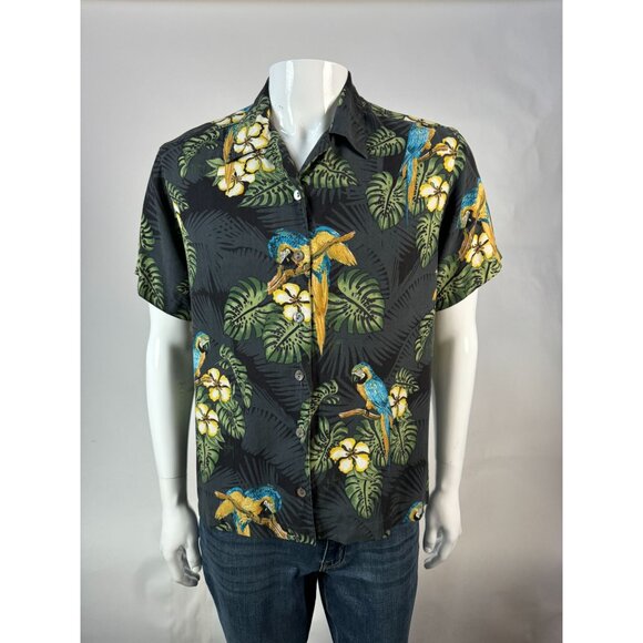 Guy Harvey By Aftco Bluewater Parrot Floral Silk Hawaiian Shirt M - Picture 12 of 16